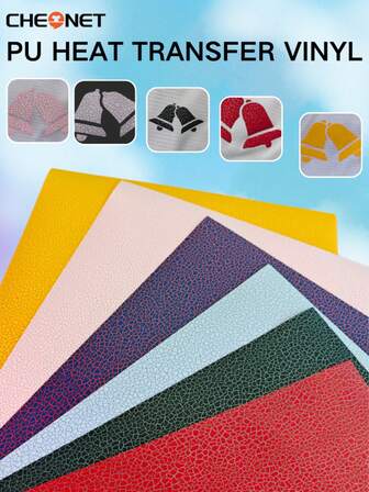 CHEONET-PU Heat Transfer Vinyl, For T-Shirt, Easy To Cut Embroidery Applique Iron-On Heat Patches For Jackets, Sew-On Patches For Clothing Backpacks Jeans T-Shirt