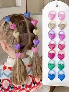 14 chiếc dây buộc tóc hình trái tim, ngôi sao, vương miện lấp lánh dễ thương dành cho bé gái và thiếu nữ, phụ kiện tóc, không có hộp bìa trắng, sự khác biệt nhỏ về màu sắc là điều không thể tránh khỏi. - Nhiều màu - Xem 1