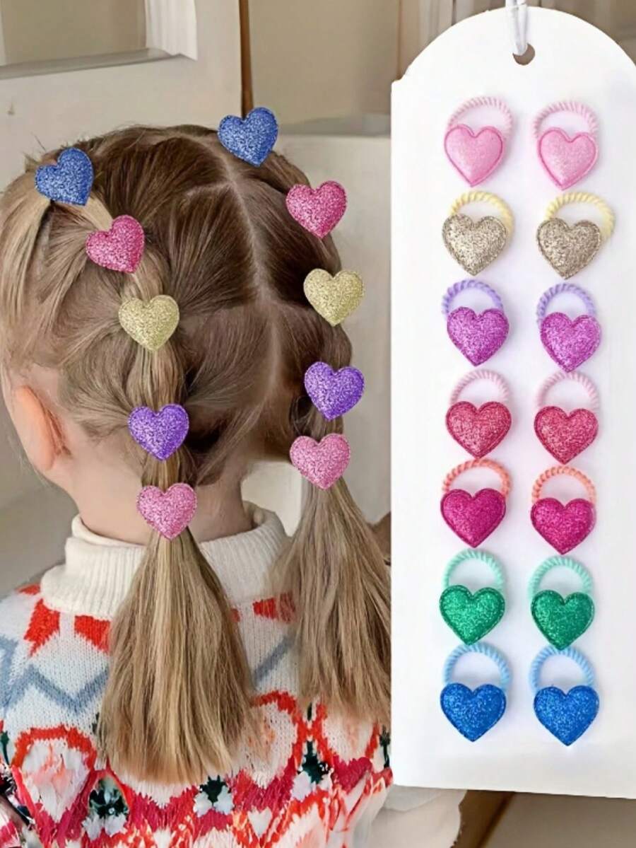 14 chiếc dây buộc tóc hình trái tim, ngôi sao, vương miện lấp lánh dễ thương dành cho bé gái và thiếu nữ, phụ kiện tóc, không có hộp bìa trắng, sự khác biệt nhỏ về màu sắc là điều không thể tránh khỏi. - Nhiều màu - Xem 1