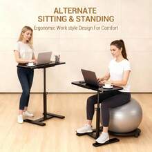 Techigher Overbed Bedside Table With Wheels, Tiltable Hospital Bed Table Over The Bed, Adjustable Rolling Laptop Desk, Mobile Standing Desk For Hospital And Home Use - Black - View 4