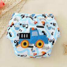 Conjunto de 3/4 fraldas de pano reutilizáveis à prova de vazamentos + calça de treinamento bordada, macias, respiráveis e absorventes, ótimo presente para bebês. - Multicolorido - Ver 9