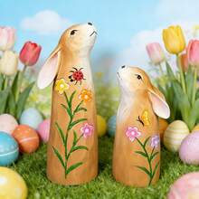 复活节兔子雕塑套装 - 树脂装饰雕塑，适合节日装饰和礼品，节日家居装饰元素 - 彩色 - 查看 6