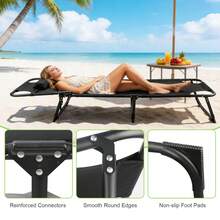 Foldable Camping Cots For Adults, Adjustable 3-Position Adults Reclining Folding Chaise, Outdoor Portable Folding Lounge Chair Sleeping Cots Bed With Pillow For Camping, Pool - Không kèm nệm - Xem 6