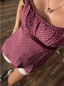 Women Fairy Grunge Y2k Babydoll Shirt Cap Sleeve Cute Polka Dot Tie Back Flowy Top Preppy Clothes - 酒紅色 - 查看 4