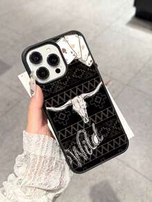 Ốp điện thoại bằng acrylic bóng loáng họa tiết đầu bò, tương thích với iPhone 17/16 Pro Max, 14/13, 12, 11 Pro Max, XS Max, X, XR, 8, 7, Plus, 15, 13 Pro Max, 16, 14 Plus, 11. Thích hợp làm quà sinh nhật, quà cho bạn gái, bạn trai hoặc sử dụng cá nhân. - màu đen - Xem 4