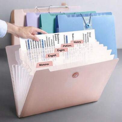 1 pieza Carpeta organizadora de documentos con divisores de 5 secciones en colores macaron, para estudiantes y oficina