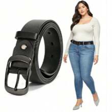 1 chiếc thắt lưng da PU màu đen trơn tối giản dành cho nữ, phù hợp để phối với nhiều loại quần khác nhau. - Đen-B - Xem 5