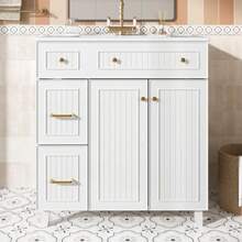 Bathroom Vanity Unit With 81.7 Cm Sink - Freestanding Bathroom Vanity Unit With Ceramic Sink, Lacquered Surface, Multifunctional Storage Space And Solid Wood Legs In A Modern And Luxurious Design - White
