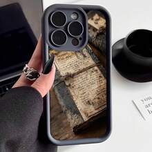 Funda para teléfono con borde protector color gris oscuro diseño de libro antiguo con escritura manuscrita estilo vintage ideal para amantes de la lectura y decoración clásica - Negro - Ver 1