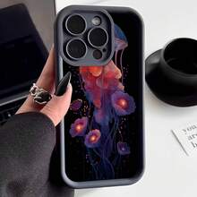 Cubierta de teléfono con diseño de medusa y flores coloridas en tonos oscuros para iPhone 14 Pro Max protector elegante y resistente ideal para uso diario y viajes - Blanco - Ver 1