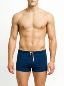 Men's Plain Lined Swim Trunks For Swimming And Beach - 藏蓝色 - 查看 1