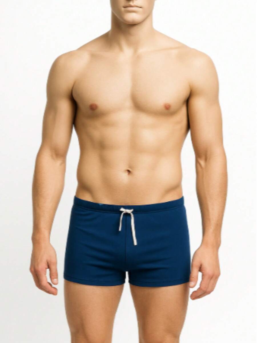 Men's Plain Lined Swim Trunks For Swimming And Beach - 藏蓝色 - 查看 1
