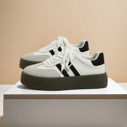 女士休闲运动鞋，米色轻便百搭运动鞋，女士户外训练鞋，时尚平底鞋，舒适日常休闲鞋