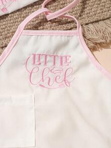 Baby Pink Embroidered Chef Photography Costume, White Chef Coat With Pink Trim Apron Set, Infant/Toddler Unisex Photo Shoot Outfit - Pinkish White - View 7