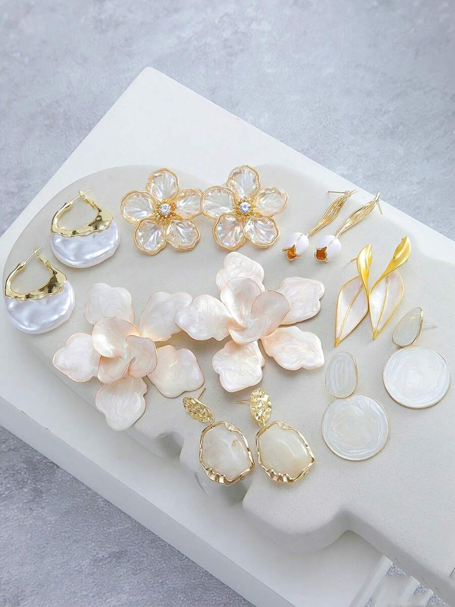 1 Cặp bông tai ngọc trai phóng đại hình cánh hoa 3D thời trang, bông tai cưới màu trắng thanh lịch cao cấp thời trang dành cho nữ, quà tặng bạn gái - Nhiều màu - Xem 1