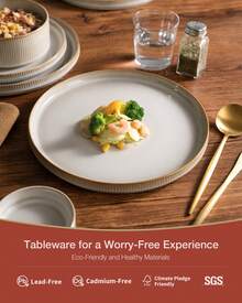 Richmount 12 Piece Stoneware Dinnerware Sets, Plates And Bowls Set For 4 - 卡布奇諾白 - 查看 5