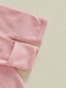 Baby Girls Romper Letter Embroidery Long Sleeve Round Neck Back Ruffled Jumpsuit with Bow Headband - Rosa - Ver 7
