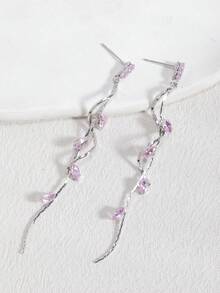 1 Cặp bông tai tua rua hình lá Zirconia sang trọng, ngôi sao, hình giọt nước, thích hợp cho trang phục hàng ngày của phụ nữ, đám cưới, sự kiện trang trọng, có sẵn màu trắng, đen, hồng, xanh lá cây, xanh lam, nhiều màu - Kim cương hồng bạc - Xem 6