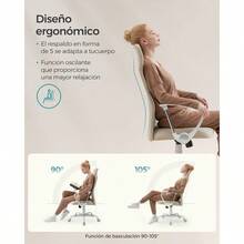Gaming ChairsSONGMICS - Silla de Oficina Silla ergonómica Asiento Giratorio Asiento Acolchado Altura Ajustable y reclinable Capacidad de Carga 120 kg Color Beige Capuchino OBN034K01 - Beige capuchino - Ver 5
