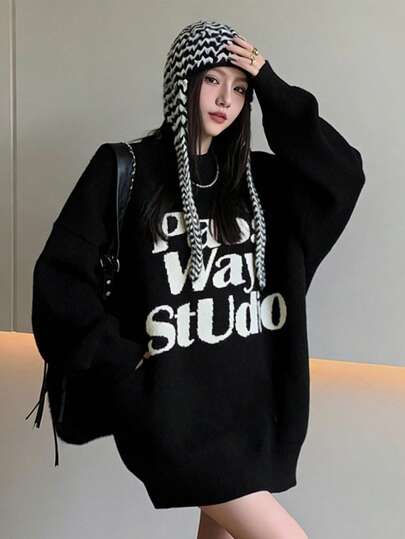 复古宽松针织毛衣，女士款，柔软舒适，秋冬款