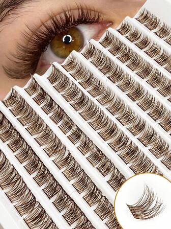 120 Pcs Brown D Curl DIY Eyelash Cluster, 0.07mm D Curl 8-16mm Mixed Natural Eyelash Extensions, Thick And Lengthening Cluster Eyelashes, Curly Single Eyelashes, Thin And Lengthening Eyelashes,Lengthening And Cartoon-Like Appearance Eyelashes, Suitable For Beginners At Home, Large Capacitylash Clusters,Eyelash Clusters,Individual Eyelashes,Lashes,Fake Lashes