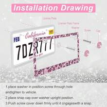 [Free Shipping]Bling License Plate Frame For Women, 2Pack Rhinestone Handcrafted Crystal Premium Stainless Steel, Stainless Steel Car Decorative Accessories With Diamond Sparkle Glitter Caps,2pc,PinkLeopardPrint - PinkLeopardPrint - View 6