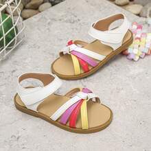 儿童白色彩虹扭结凉鞋，适合夏季假期和节日穿着 - 白色 - 查看 12