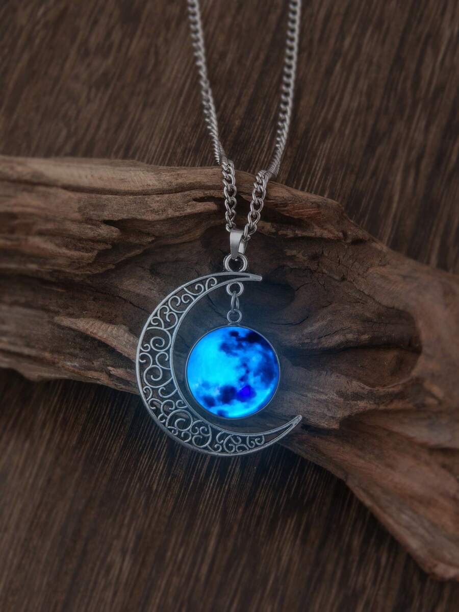 1pc Glow In The Dark Moon Necklace, Suitable For Daily Wear