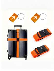 1 Set Cross Luggage Straps With Lock Adjustable Travel Suitcase Belts Suitcase Tags And Luggage Tag With Airplane Design For Suitcases Strap Travel Accessories,Adjustable Luggage Straps For Suitcases, Easy To Identify Travel Belt Connector Holds Suitcase Together, Extends Life Of Bag,Travel Luggage Strap Adjustable Suitcase Packing Belt With Combination Lock