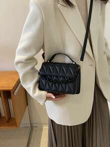 Mini Chain Quilted Tote Bag, Suitable For Daily Commute And Travel - Black - View 2