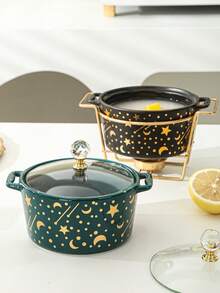 3pcs New European Style Star & Moon Ceramic Pot Set With Lids & Iron Rack, Soup Pot, Small Bowl, Cooking Pot, Kitchen & Home Decor, Suitable For Outdoor Party, Gift, Birthday, Ramadan - Multicolor - View 4