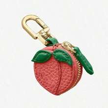 Mini Fruit Coin Purse Keychain – Strawberry Cherry Blueberry Shape, Cute Small Wallet, Bag Pendant, Girls' Accessories - Quả đào - Xem 12