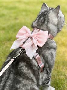 一套可爱猫咪胸背带和牵引绳，LANGXINGCS 狼爪设计，高级时尚防逃脱猫咪散步背心式胸背带，带蝴蝶结，柔软舒适，适合户外使用，适合小型/中型猫咪 - 彩色 - 查看 2