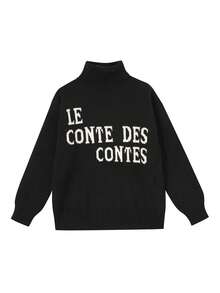 女士宽松字母印花高领套头毛衣，秋冬季 - 黑色 - 查看 3