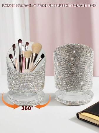 A Luxurious Makeup Organizer - An Elegant Vanity Organizer Box, Adorned With Sparkling Rhinestones, Expertly Crafted, The Perfect Gift For Women, Can Be Used As A Bathroom Makeup Organizer, Desktop Makeup Organizer, Beauty Accessories, Made Of Durable Plastic With A Smooth Surface.