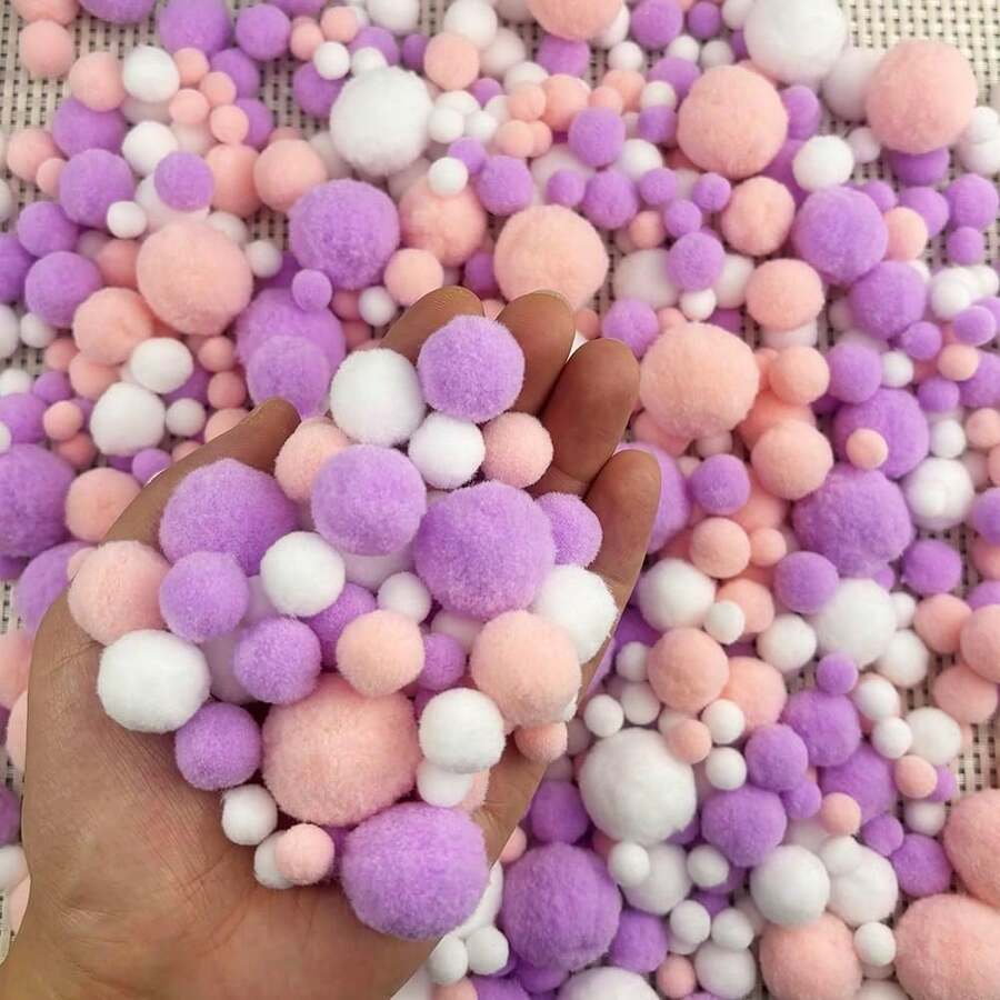 500pcs Lavender Plush Pom Poms, Handmade Pompoms, Suitable For DIY Crafts And Decoration - Purple Pink - View 1