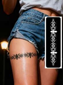 海娜纹身模板 海娜手绘镂空纹身模板 极简图腾几何图案 海娜贴纸 适用于手、脚、肩、颈、锁骨 半永久性假纹身贴纸 1套 - 黑色 - 查看 4