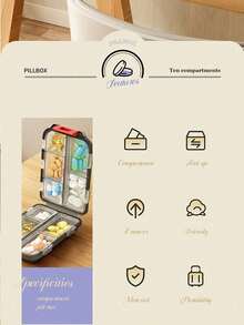 1 pièce Boîte à pilules de voyage pliable portable avec 10 compartiments, boîte de rangement compacte pour médicaments, bijoux, accessoires, convient pour le sac de voyage ou l'utilisation dans la poche - Multicolore - Voir 5