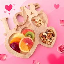 1pc Valentine's Day Limited Edition | LOVE Wooden Dessert Plate, Romantic Serving Tray, Enhances Date Night Ambiance - Multicolor - View 4