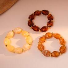 1pc Retro Acrylic Asymmetrical Oval Beaded Elastic Bracelet - Oval - View 1