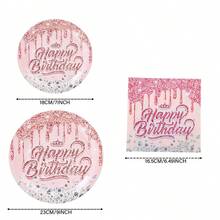 72件套生日派对用品套装，玫瑰金粉色生日皇冠，7/9英寸深蓝金色派对餐盘，苹果蓝金色箔纸一次性餐盘、杯子和餐巾纸，适用于生日、婚礼、派对餐桌 - 彩色 - 查看 5