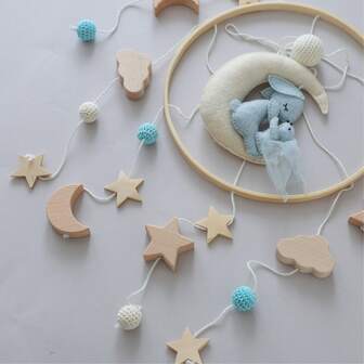 Handgjord babysängklocka med stjärna och måne, babymobil, söta djurformade leksaker, pedagogiska, förbättrar hand-öga-koordinationen, förhindrar närsynthet, barnrumsdekor, blandade färger, skallreleksaker för nyfödda, bästa presenten för föräldra-barn-interaktion, födelsedag, jul