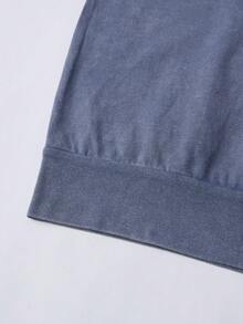 Men's Fashion Washed Denim Blue Half Zip Pullover Short Sleeve T-Shirt, Casual Collared Tee Suitable For Daily Wear And Streetwear - Blue - View 7