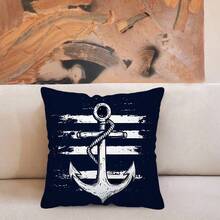 TOPSSCTR 4pcs Single-Sided Printed Pillow Cover Set, Nautical Theme With Sailboat, Lighthouse, Anchor, And Rudder Design, Home Decor Cushion Covers For Living Room Sofa And Bedroom, No Pillow Inserts