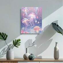 1件套5D DIY钻石画套装，半透明水母紫色调钻石装饰画，全钻钻石画套装，适合成人初学者，钻石画家居墙面装饰及礼品