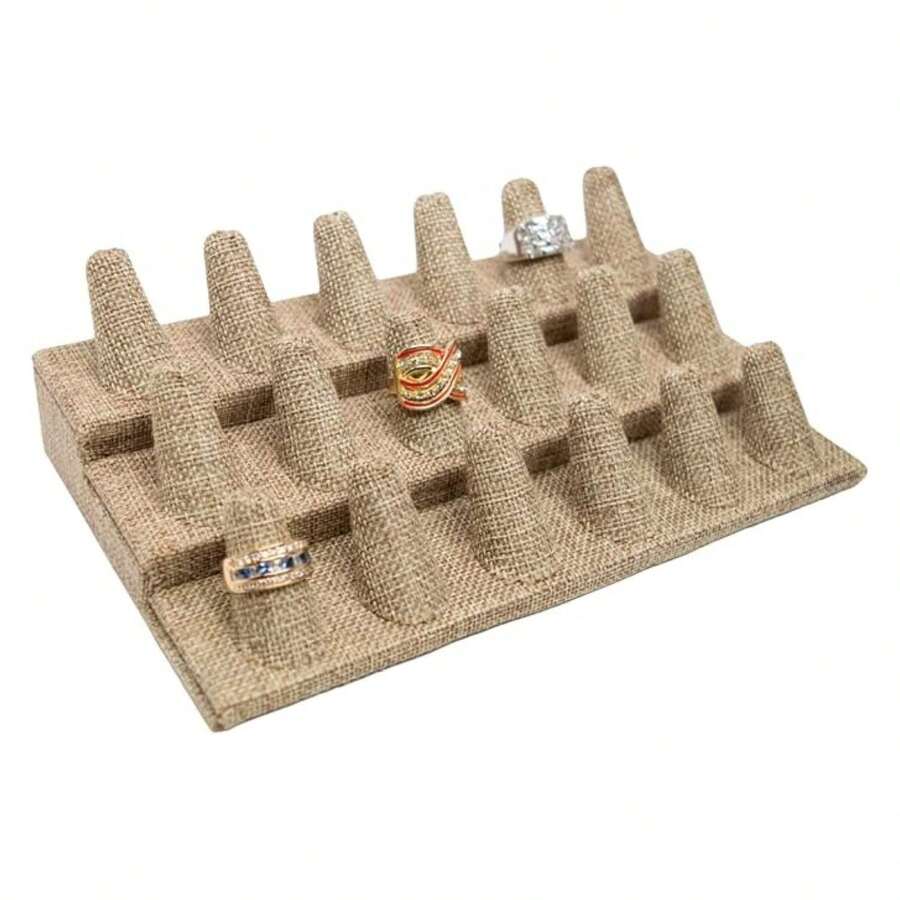 Caja de joyería de arpillera con 18 anillos para exhibición de dedos de 8.25x4.75x2.5 pulgadas con base cuadrada - Organizador de soporte para anillos para o uso personal - Soportes de exhibición para anillos - Multicolor 771 - Ver 1