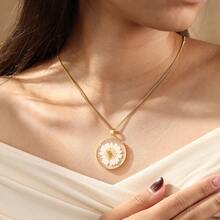 1pc Personalized Bohemian Style Resin Dried Flower Oval Pendant Necklace, With A Variety Of Stainless Steel Chains To Choose From, Water Droplet Birthflower Jewelry, Elegant And Fashionable Daily Wear Pendant, Perfect Gift For Girlfriends, Boyfriends, Wives, Anniversaries, Valentine's Day, Mother's Day, Birthdays And Special Occasions - Gold - View 7