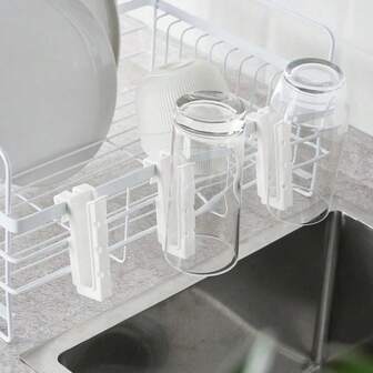 Hanging Cup Drying Rack, Suitable For Water Bottles, Coffee Cups, Brushes Etc. Storage, With Hooks, Space-Saving, Kitchen & Bathroom Organizer