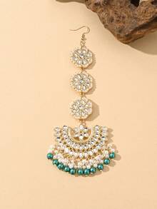 精美水滴形水晶镶嵌头链/仿珍珠流苏吊坠额链/新娘头饰/发箍/婚礼珠宝配饰，准新娘，女士发饰