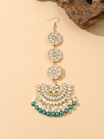 Gorgeous Water Drop-Shaped Crystal Inlaid Head Chain/Faux Pearl Tassel Pendant Forehead Chain/Bridal Tiara/Headband/Wedding Jewelry Accessories